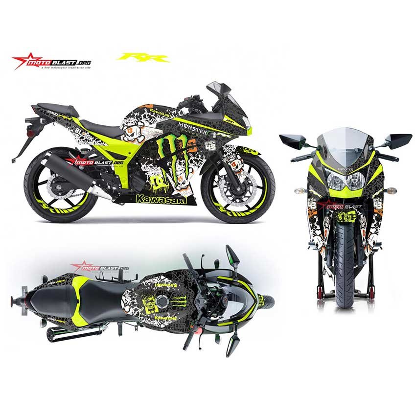 Decal Stiker Kawasaki Ninja 250R Karbu Black Monster Drift - Gambar 2