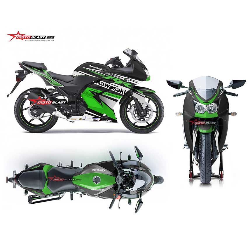 Decal Stiker Kawasaki Ninja 250R Karbu Black Green Graphic - Gambar 2