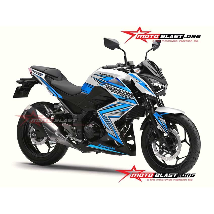 Decal Stiker Kawasaki Z250 White Blue Slash - Gambar 3