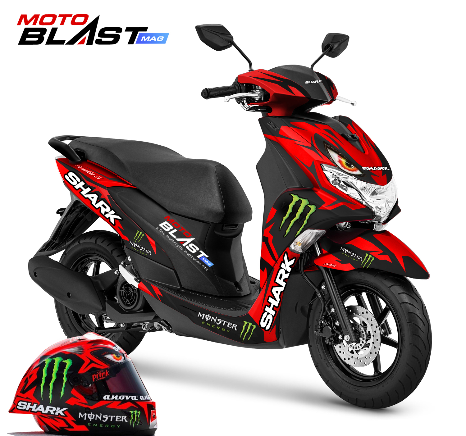 Decal Stiker  Yamaha  FreeGO RED SHARK HELMET Motoblast iD