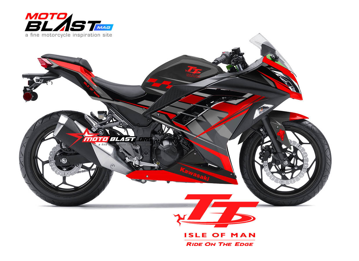 Decal Stiker  Ninja  250 R  FI BLACK TT ISLE OF MAN TT RED 