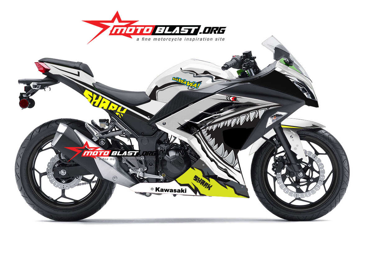 Decal Stiker Ninja 250 R Fi White Shark Motoblastid