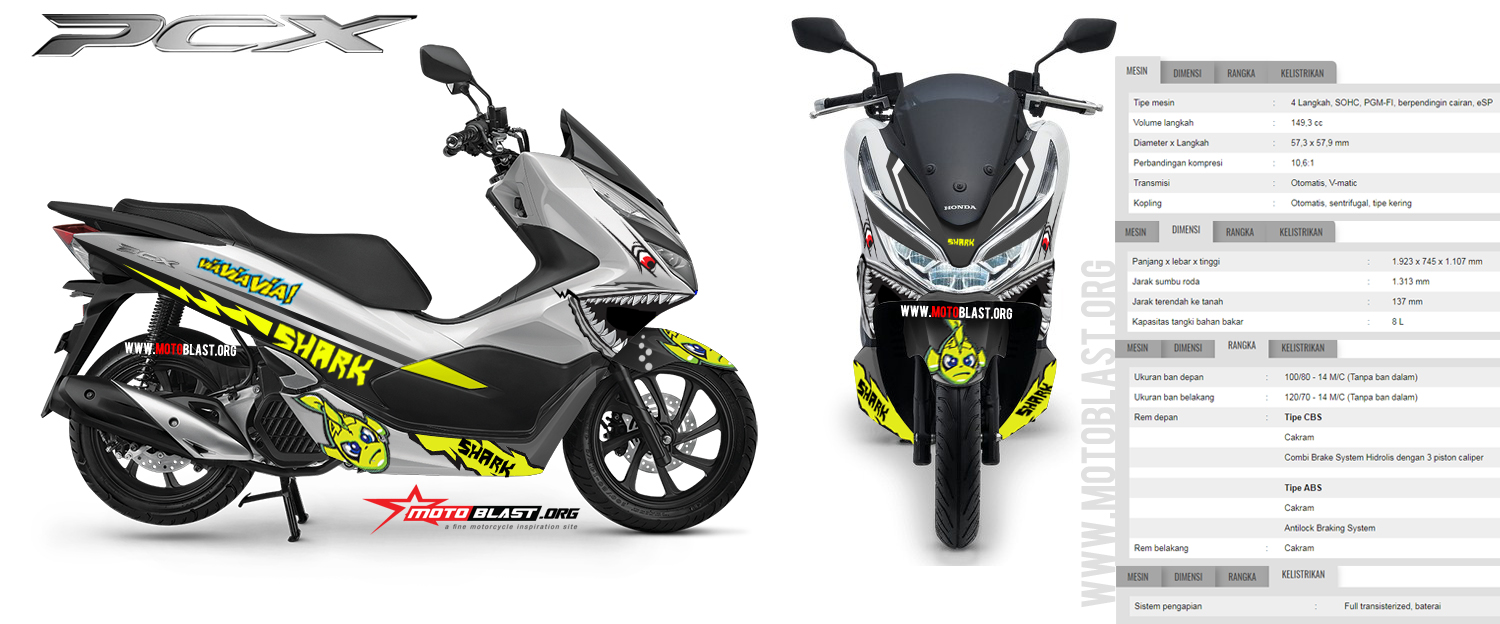 Decal Stiker Honda All New Pcx 150 White Shark Motoblast Id