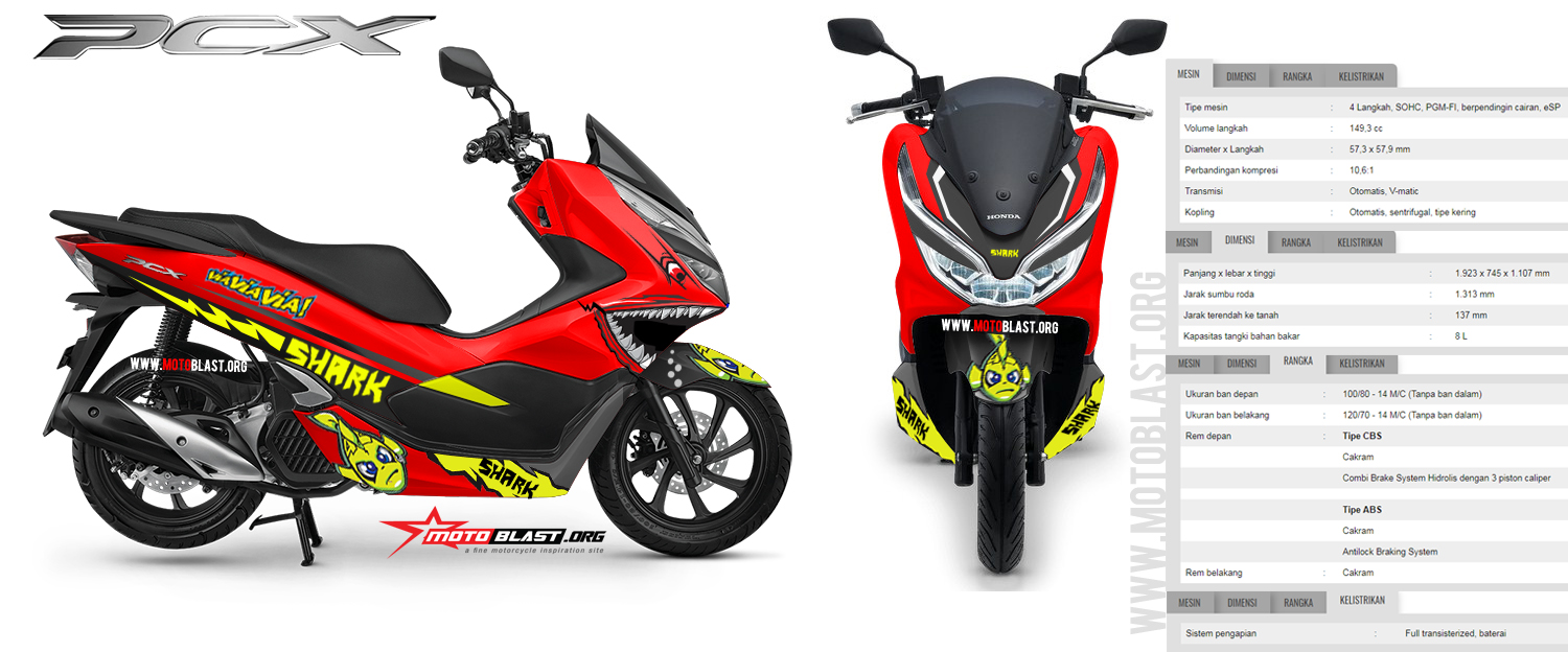 Decal Stiker  Honda  all New PCX  150  RED SHARK Motoblast iD