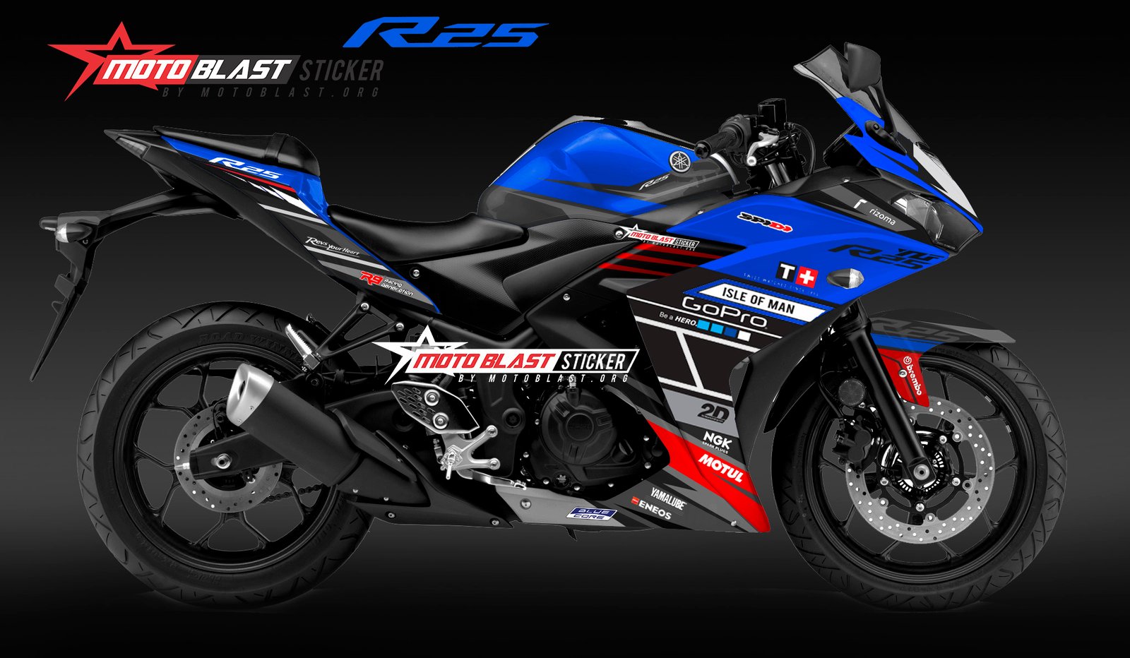Decal Stiker Yamaha R25 Blue SE Isle Man