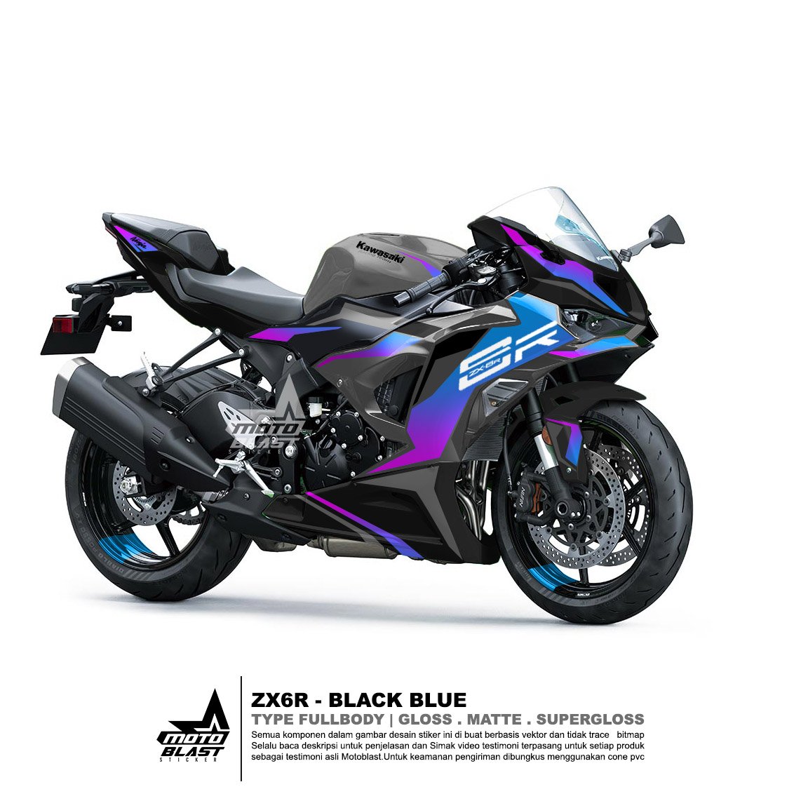 Decal stiker ZX6R 2023 Black Blue Fullbody Motoblast