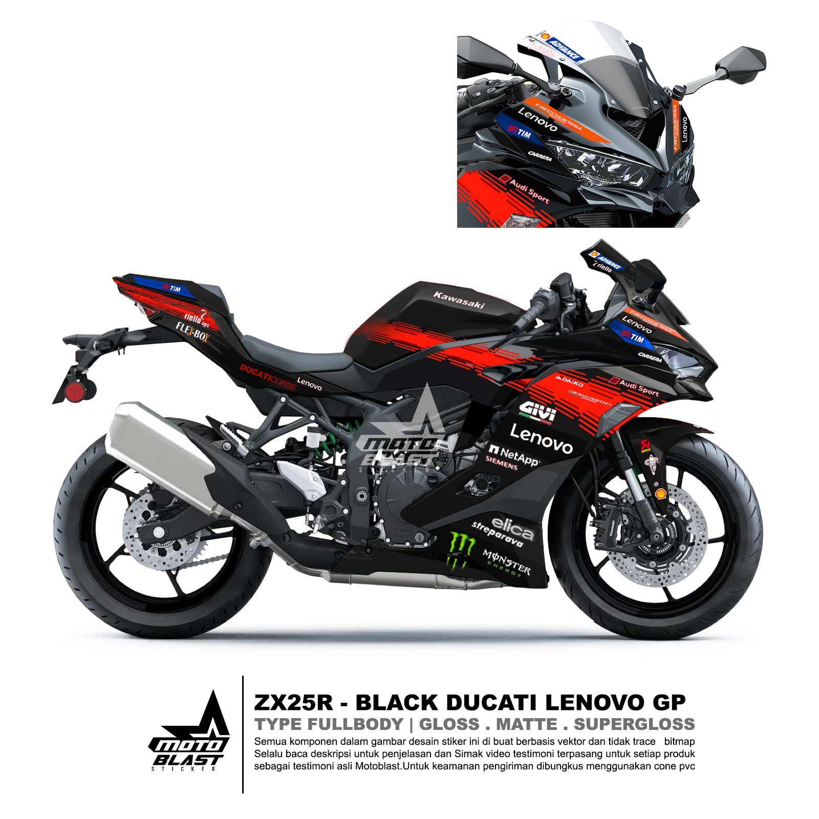 Decal stiker zx25r lenovo motogp fullbody motoblast - Gambar 3