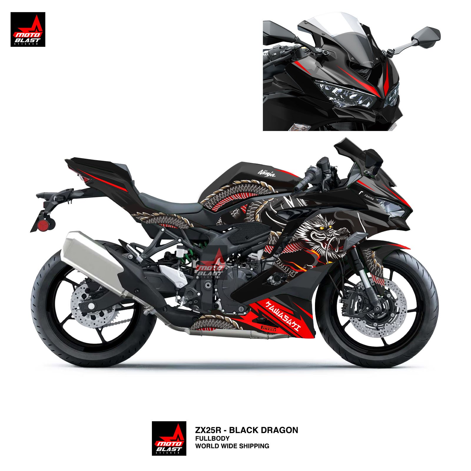 Decal stiker zx25r black dragon fire motoblast