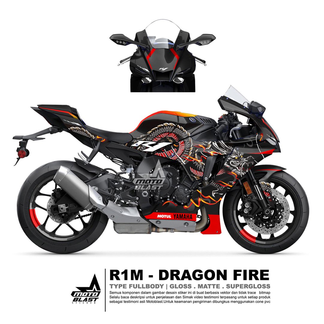 Decal stiker Yamaha R1M Black Dragon fire Fullbody Motoblast