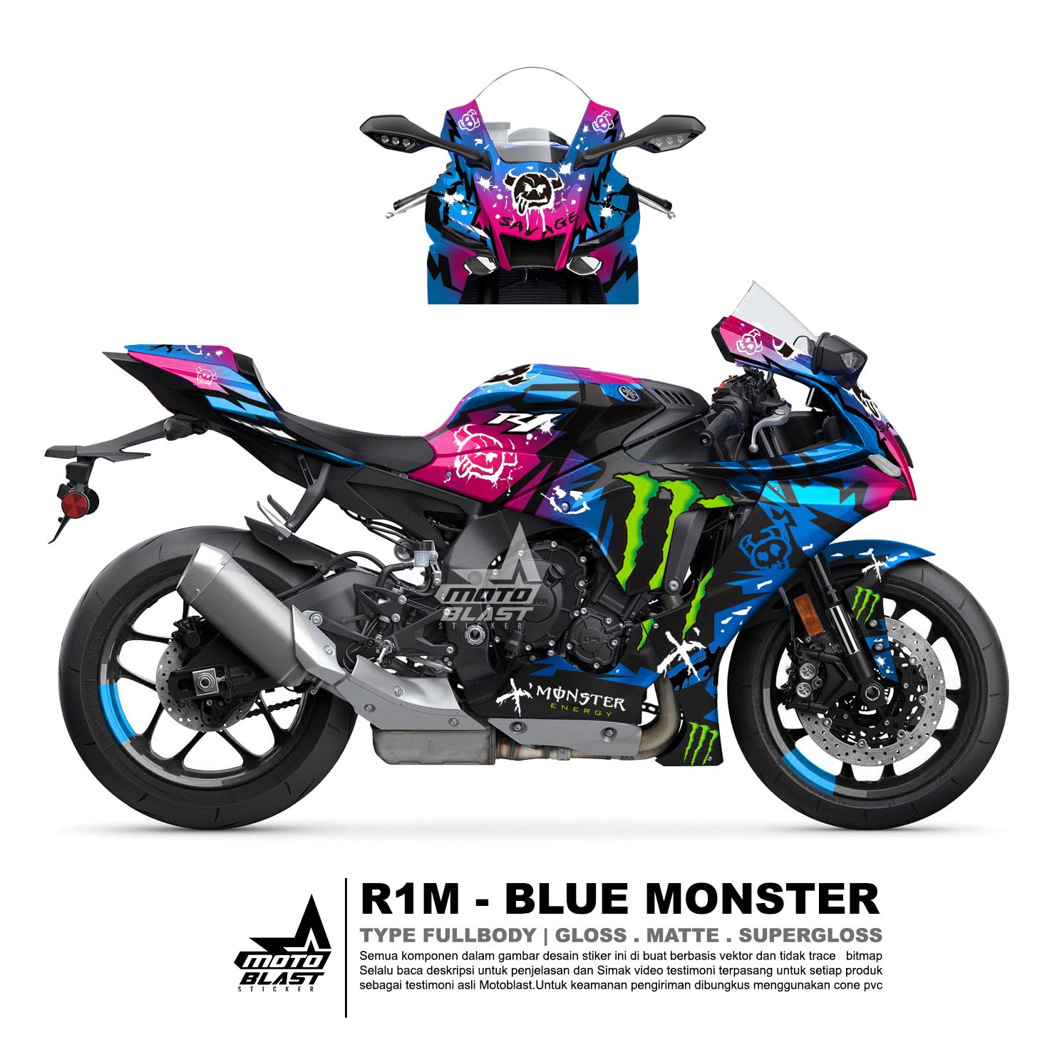 Decal stiker Yamaha R1M HJC RPHA Quartararo Le Mans Spesial Fullbody Motoblast