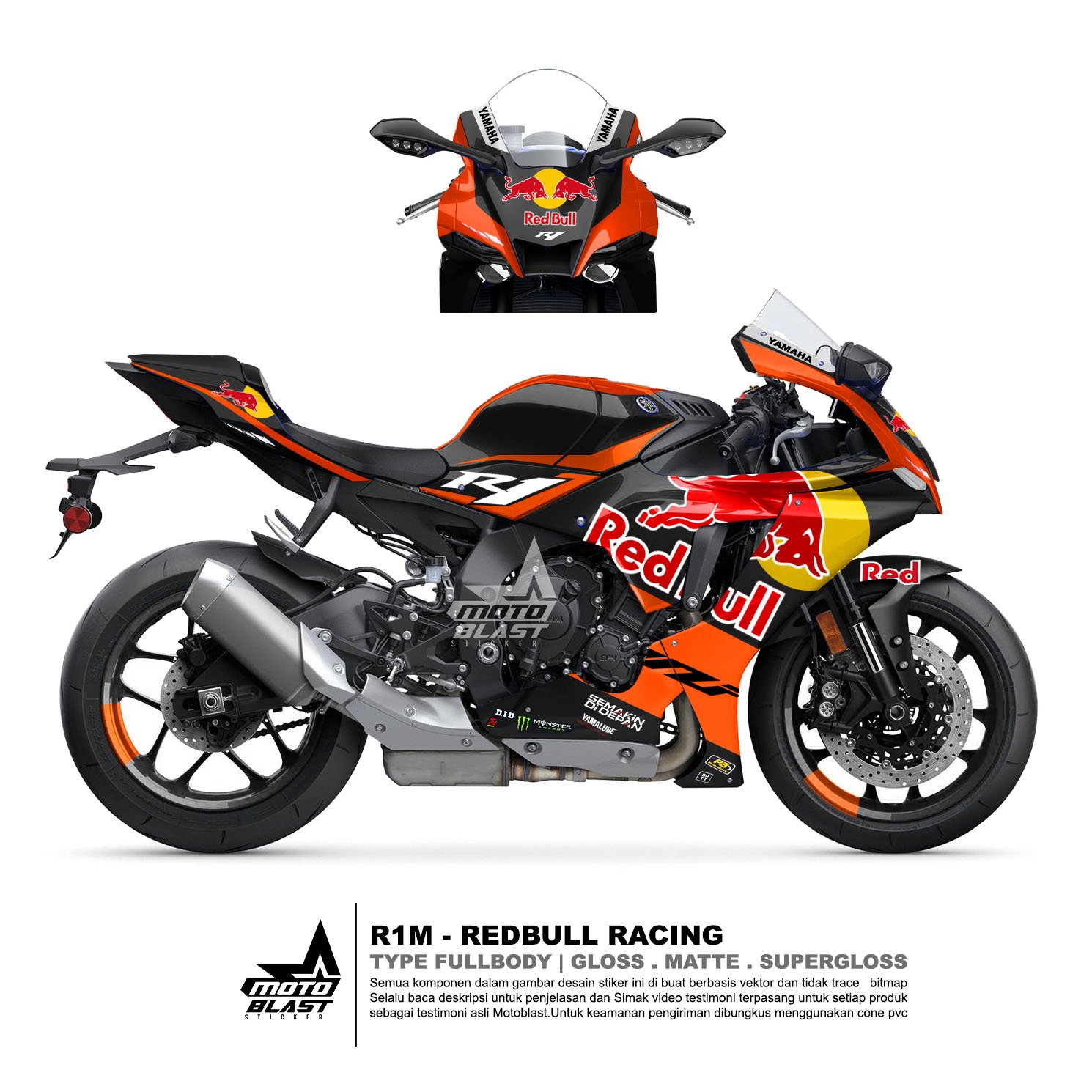 Decal stiker Yamaha R1M Redbull Fullbody Motoblast
