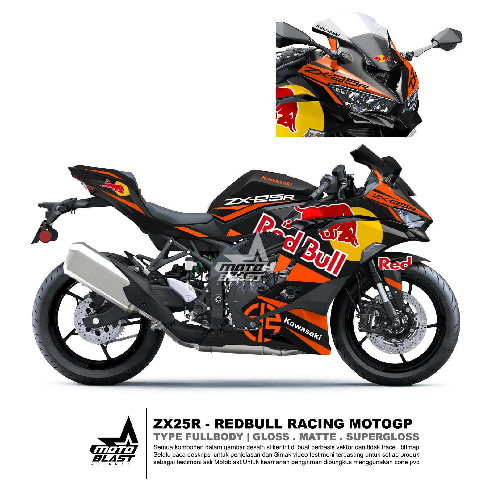 Decal stiker Ninja zx25r black redbull racing Fullbody Motoblast