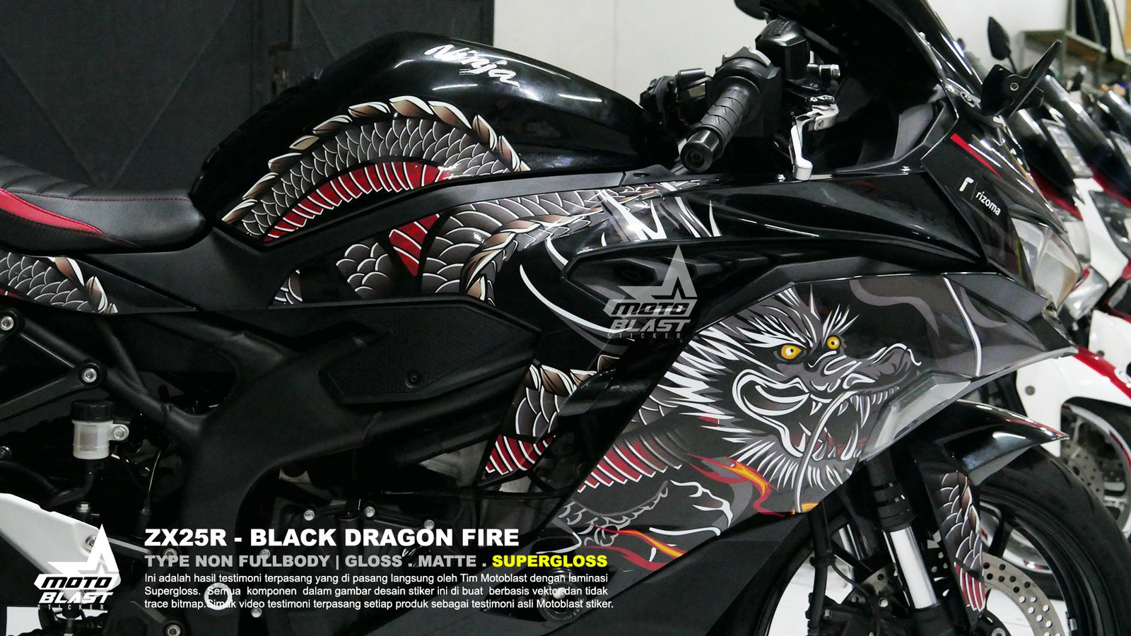 Decal stiker zx25r black dragon fire motoblast - Gambar 8