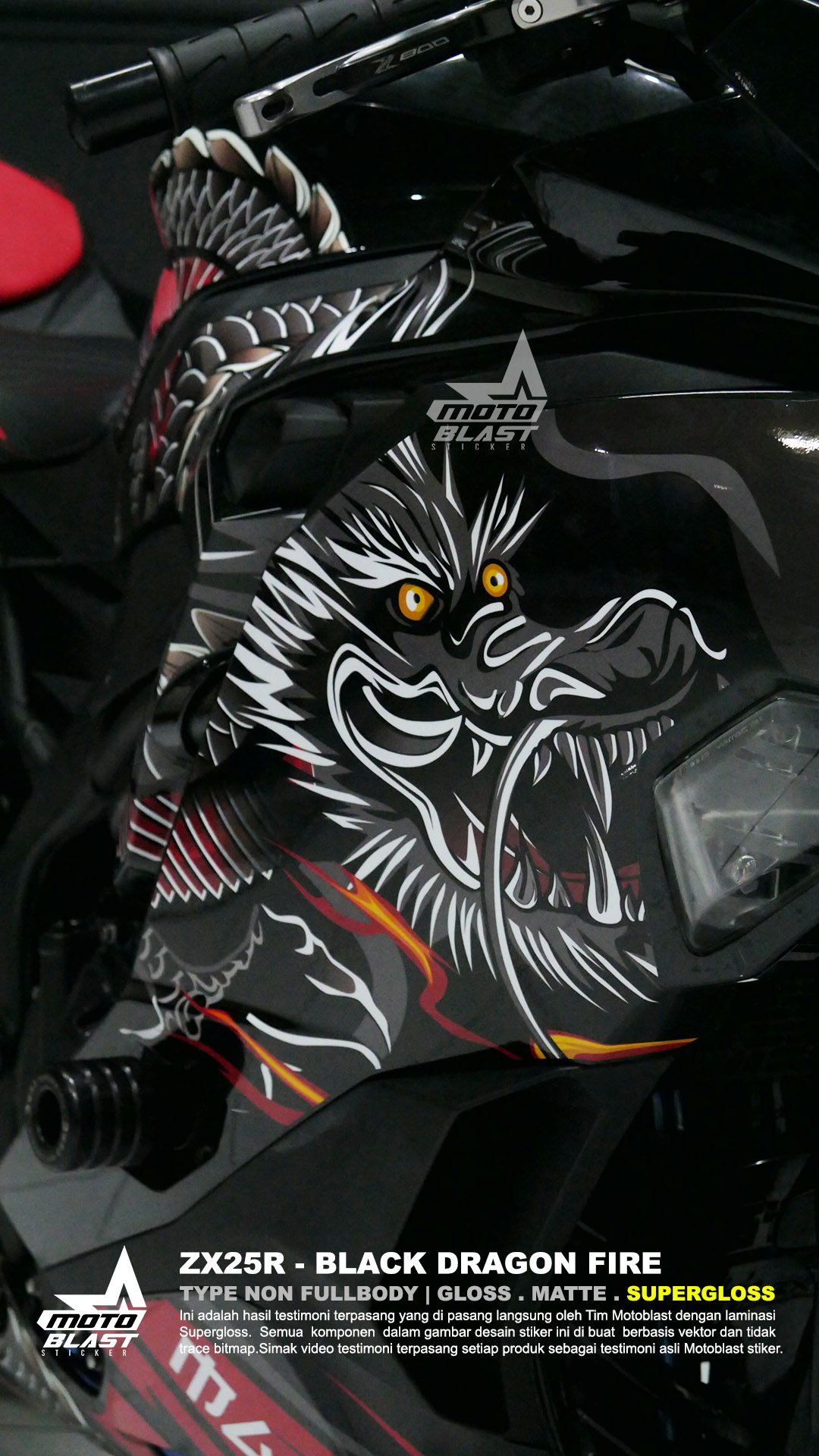 Decal stiker zx25r black dragon fire motoblast - Gambar 9