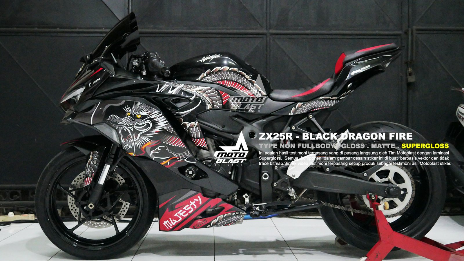 Decal stiker zx25r black dragon fire motoblast - Gambar 2